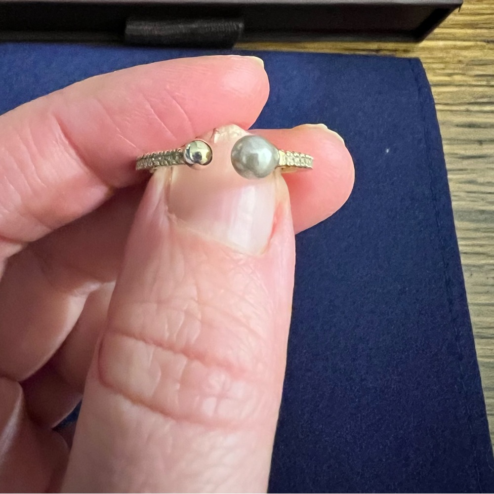 Paige Novick 14K Gold Plated Grey Freshwater Pearl Ring, Size 7